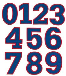 Nažehľovacie vyšívané čísla - SADA - farba modrá s červeným lemovaním